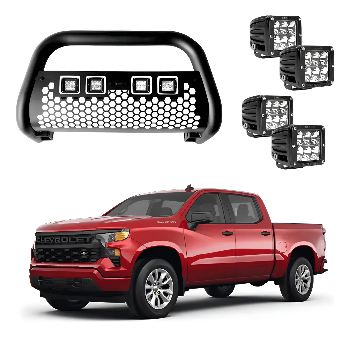 Burrera Tumbaburros Con 4 Faros Led Chev Silverado 19-2023 - Image 1