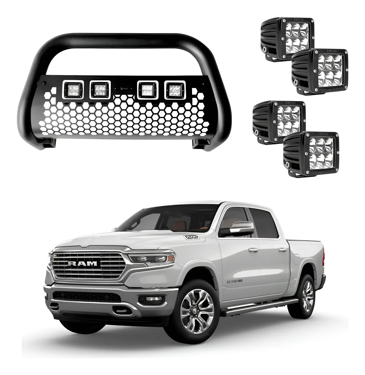 Burrera Tumbaburros Con 4 Faros Led Dodge Ram 2018-2022 - Image 1