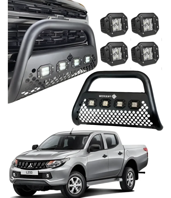 Combo Burrera P/ Mitsubishi L200 2008 - 2015 + 4 Luces Led