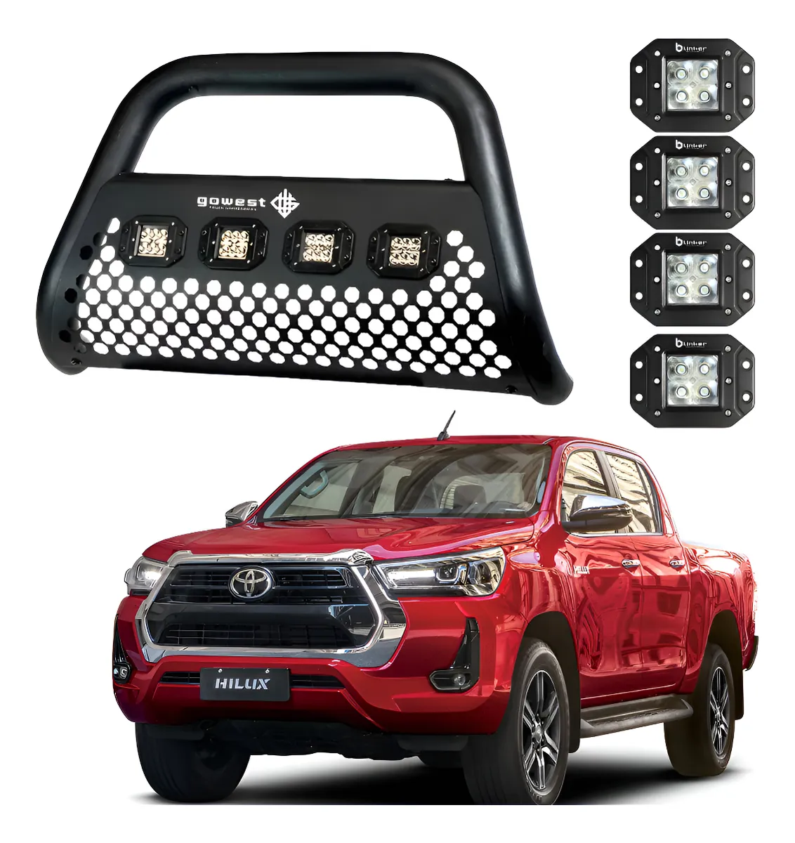 Combo Burrera Ultra Bar Toyota Hilux 2016 - 2022 + 4 Faros - Image 1