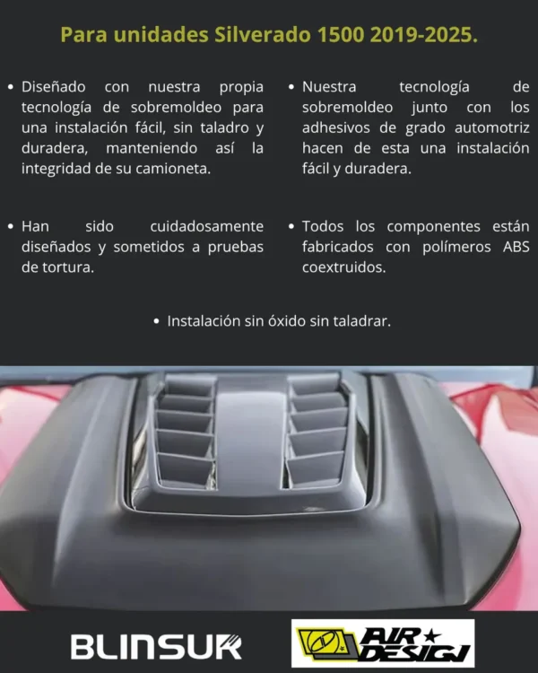 Toma De Aire Cofre Airdesign Chevrolet Silverado 2019 - 2025